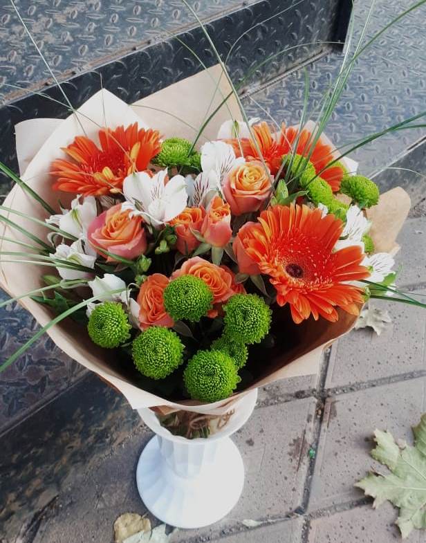Букет цветов из: Герберы, Хризантемы, Альстромерии и Розы в Ильинское
