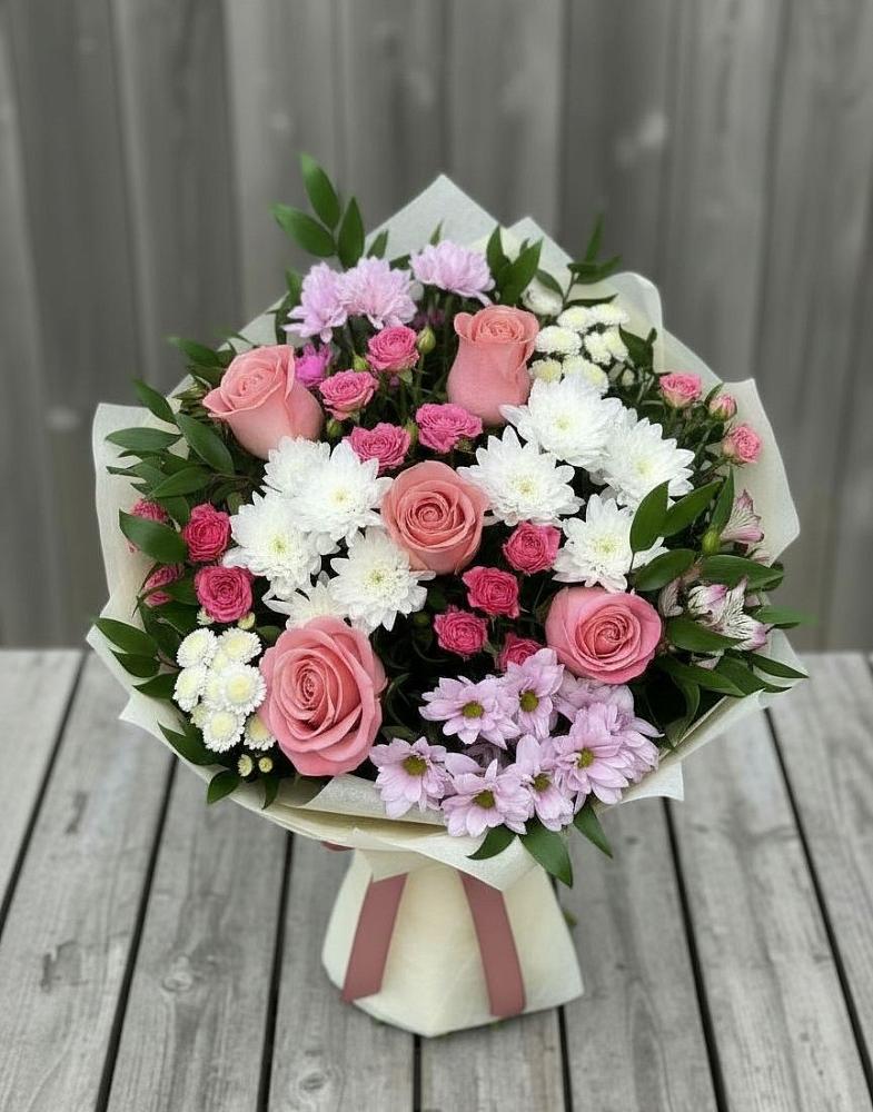 Букет цветов из: Альстромерии, Гвоздики, Розы и Хризантемы в Ильинское