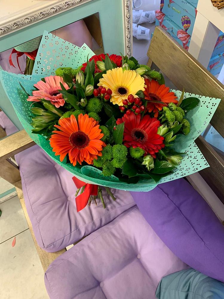 Букет цветов из: Герберы, Хризантемы и Альстромерии в Ильинское